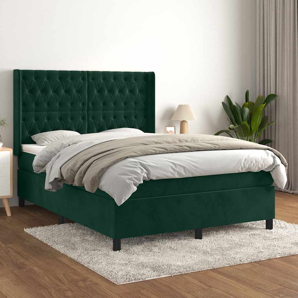 Κρεβάτι Boxspring με Στρώμα Σκούρο Πράσινο 140x190εκ. Βελούδινο - Pakobazaar