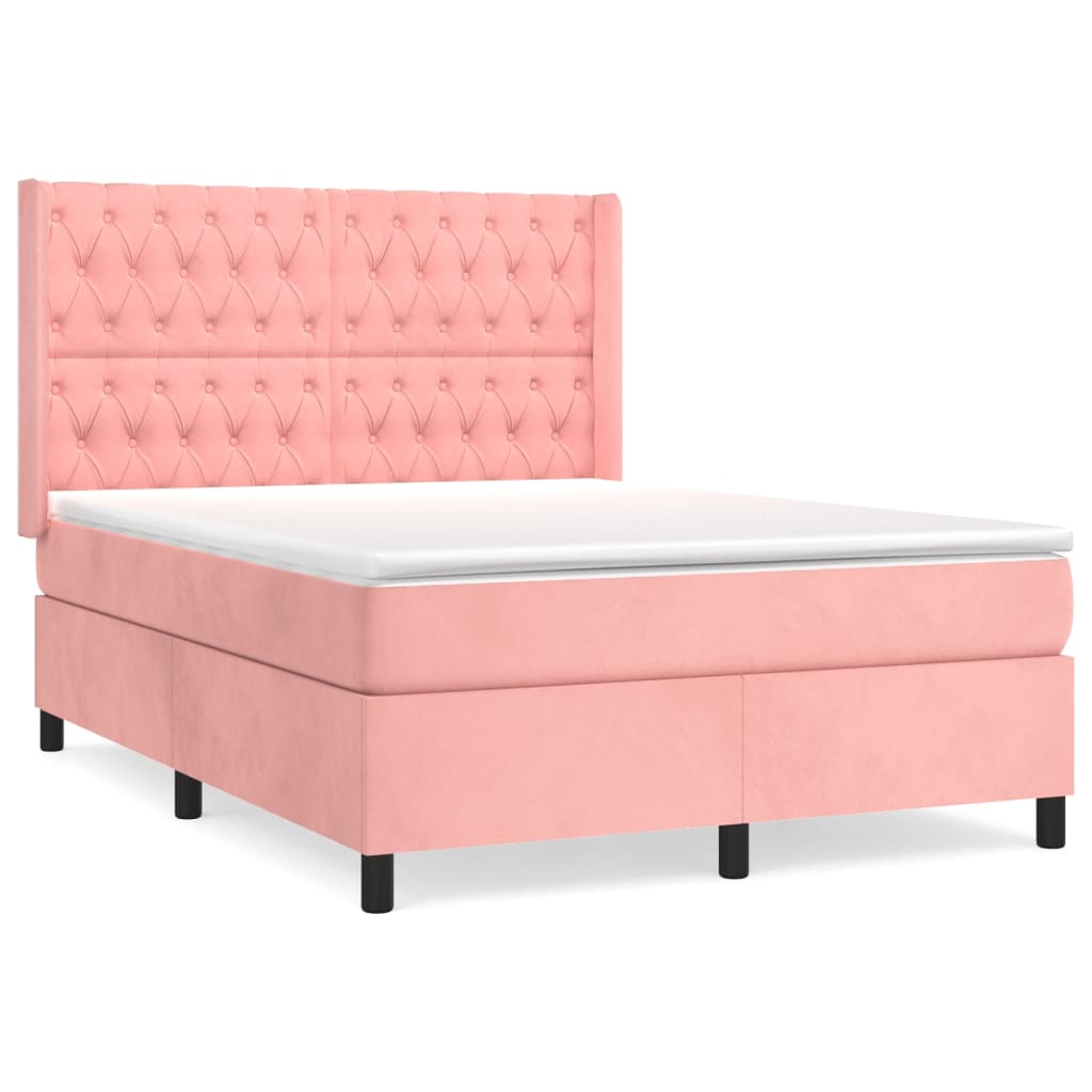 Κρεβάτι Boxspring με Στρώμα Ροζ 140x190 εκ. Βελούδινο - Pakobazaar