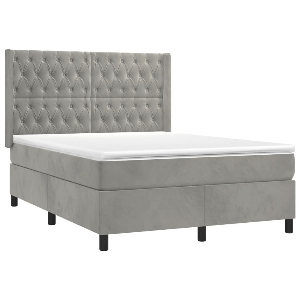Κρεβάτι Boxspring με Στρώμα Ανοιχτό Γκρι 140x200 εκ. Βελούδινο
