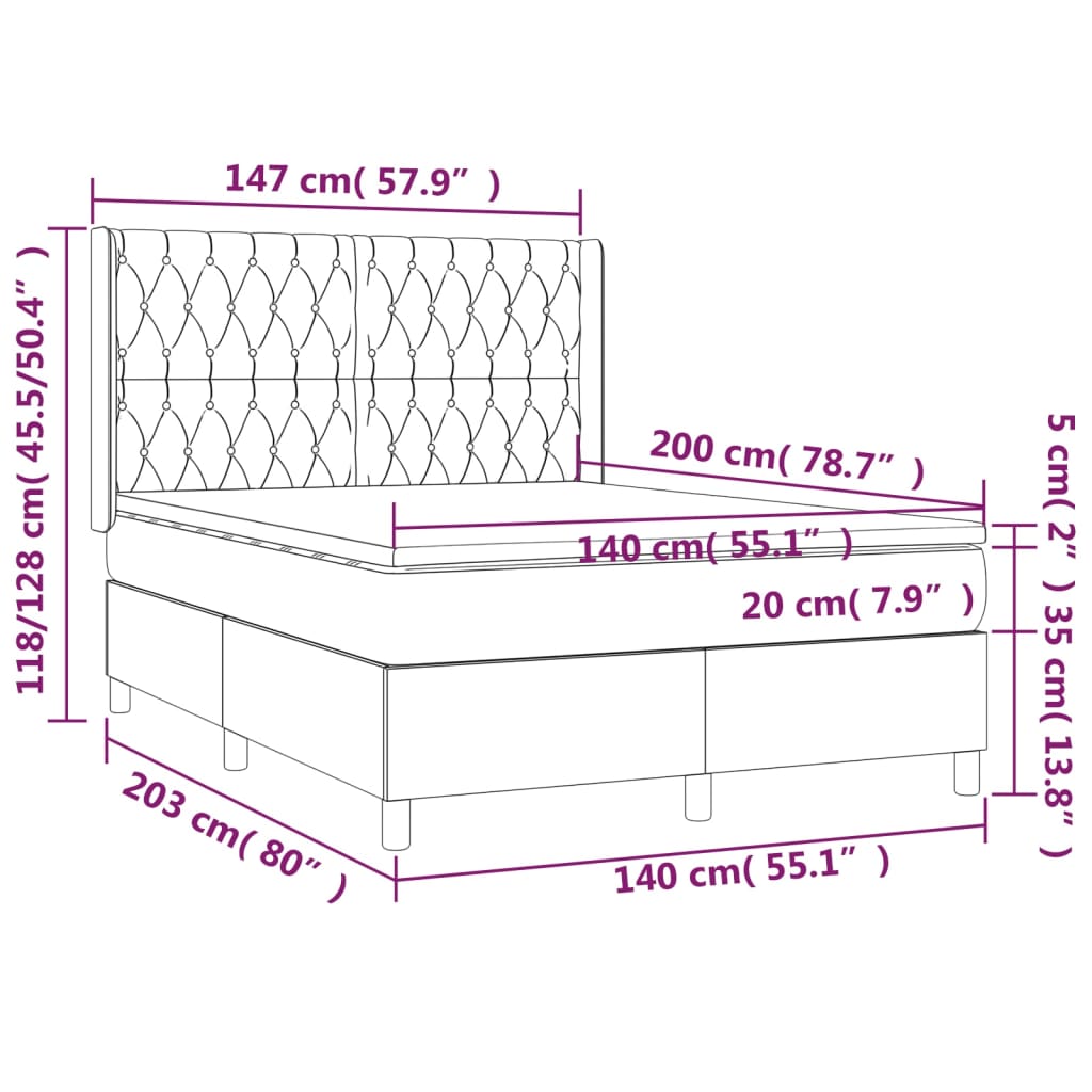 Κρεβάτι Boxspring με Στρώμα Ανοιχτό Γκρι 140x200 εκ. Βελούδινο
