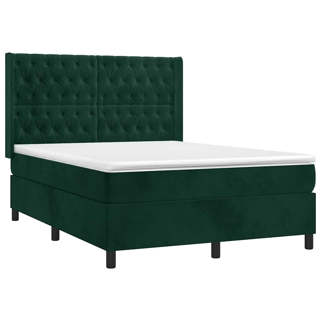 Κρεβάτι Boxspring με Στρώμα Σκούρο Πράσινο 140x200εκ. Βελούδινο - Pakobazaar