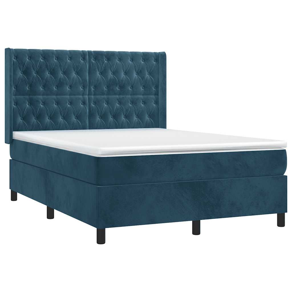 Κρεβάτι Boxspring με Στρώμα Σκούρο Μπλε 140x200 εκ. Βελούδινο - Pakobazaar