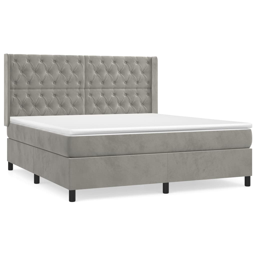 Κρεβάτι Boxspring με Στρώμα Ανοιχτό Γκρι 160x200 εκ. Βελούδινο
