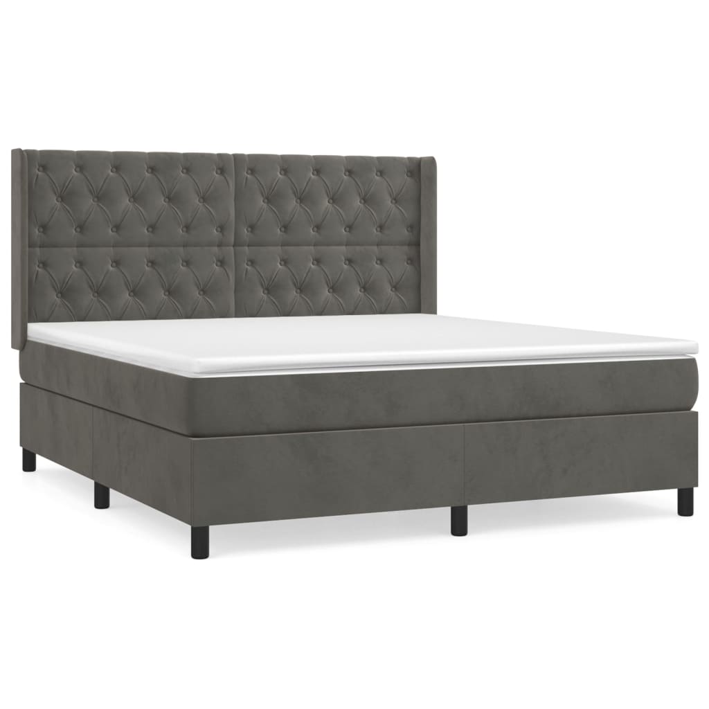 Κρεβάτι Boxspring με Στρώμα Σκούρο Γκρι 160x200 εκ. Βελούδινο