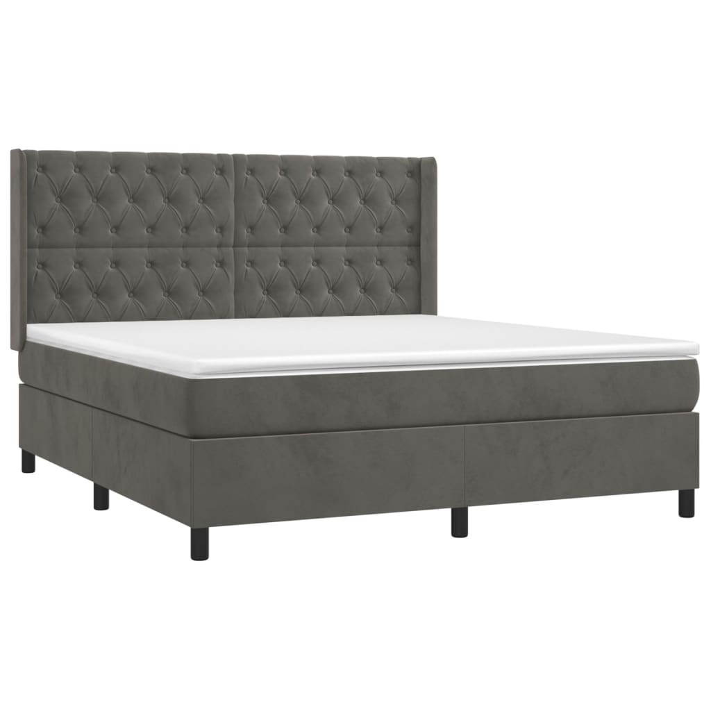 Κρεβάτι Boxspring με Στρώμα Σκούρο Γκρι 160x200 εκ. Βελούδινο