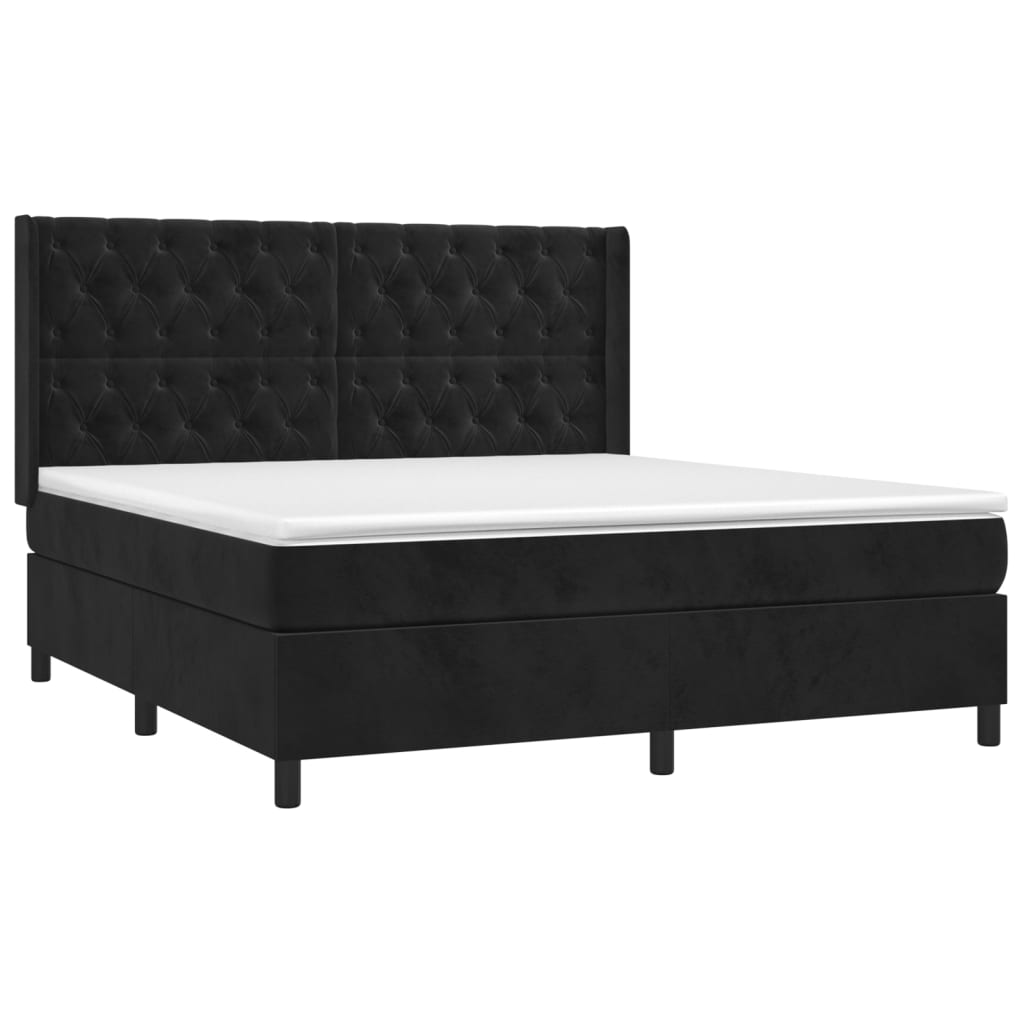 Κρεβάτι Boxspring με Στρώμα Μαύρο 160x200 εκ. Βελούδινο - Pakobazaar