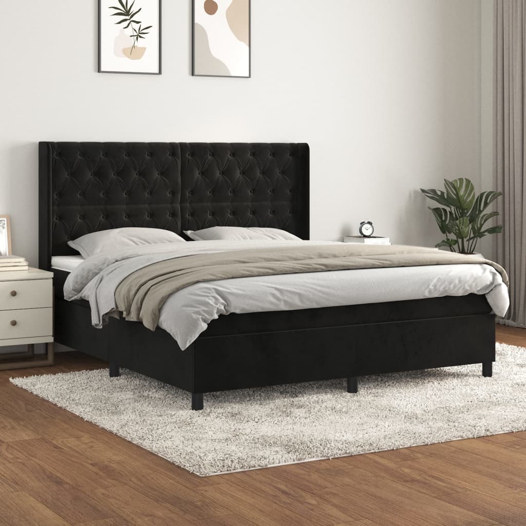 Κρεβάτι Boxspring με Στρώμα Μαύρο 160x200 εκ. Βελούδινο - Pakobazaar