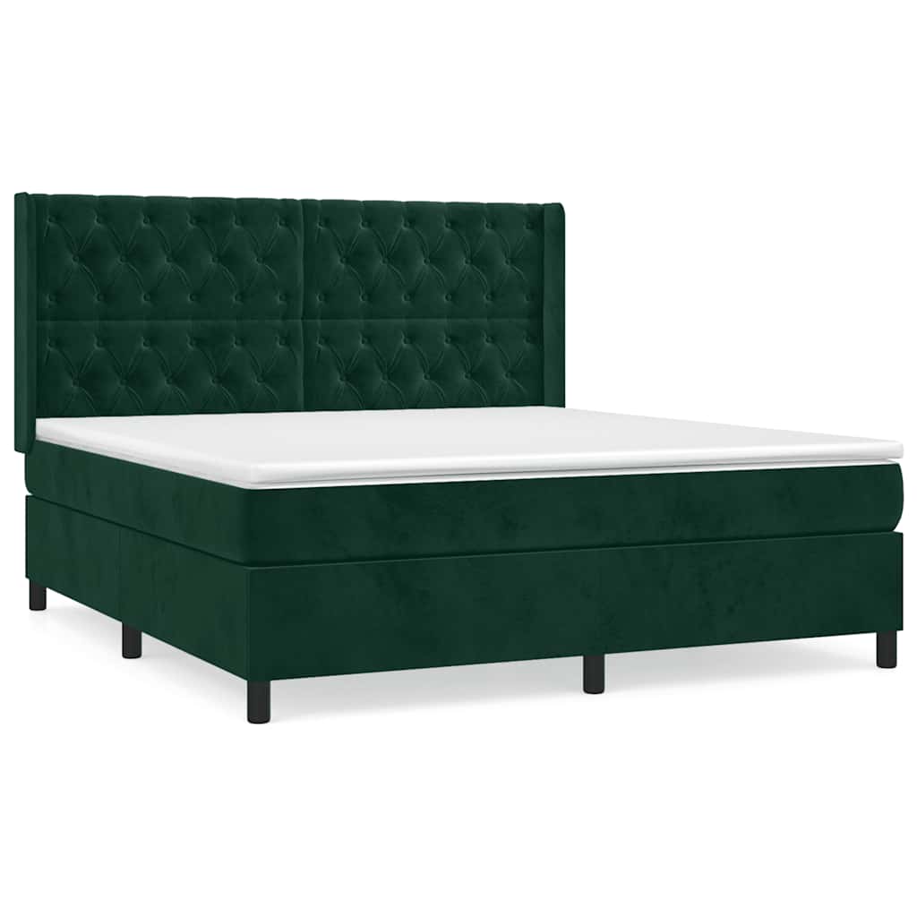 Κρεβάτι Boxspring με Στρώμα Σκούρο Πράσινο 160x200εκ. Βελούδινο - Pakobazaar