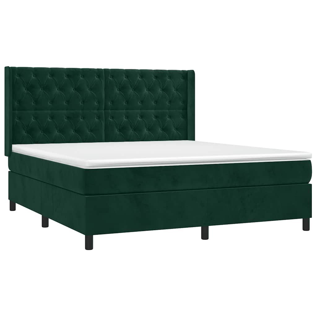 Κρεβάτι Boxspring με Στρώμα Σκούρο Πράσινο 160x200εκ. Βελούδινο - Pakobazaar
