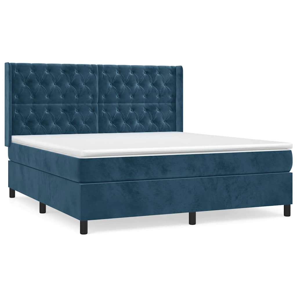 Κρεβάτι Boxspring με Στρώμα Σκούρο Μπλε 160x200 εκ. Βελούδινο - Pakobazaar