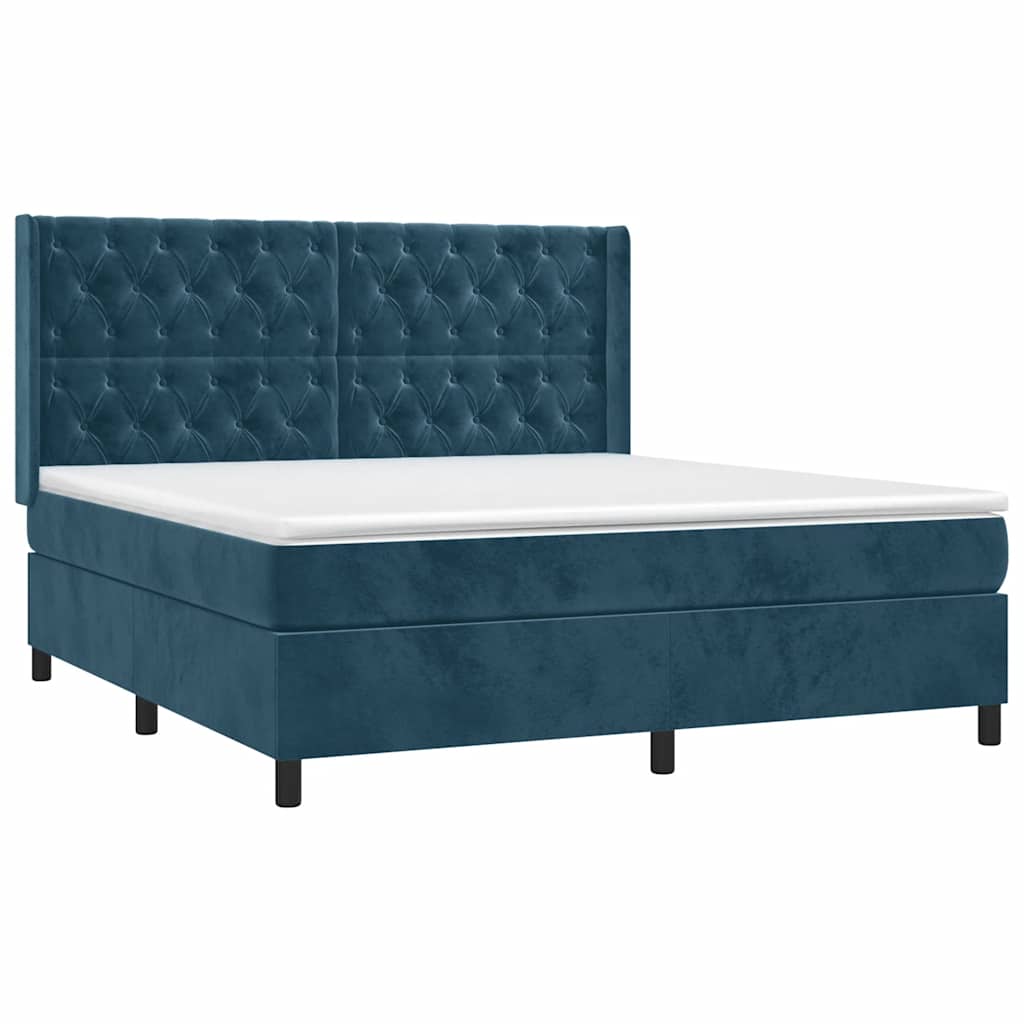 Κρεβάτι Boxspring με Στρώμα Σκούρο Μπλε 160x200 εκ. Βελούδινο - Pakobazaar
