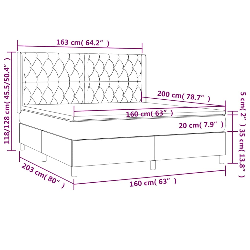 Κρεβάτι Boxspring με Στρώμα Σκούρο Μπλε 160x200 εκ. Βελούδινο - Pakobazaar