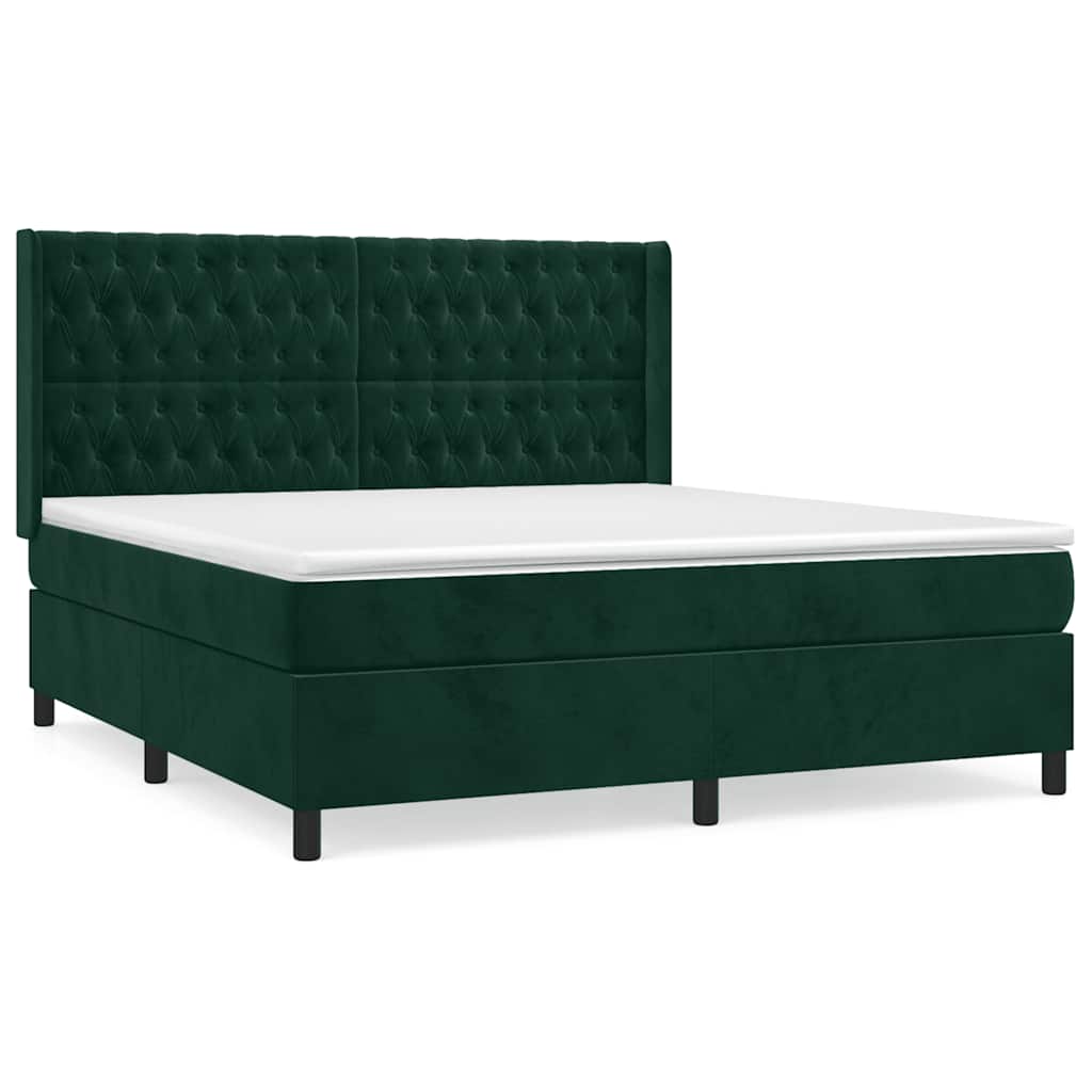 Κρεβάτι Boxspring με Στρώμα Σκούρο Πράσινο 180x200εκ. Βελούδινο - Pakobazaar