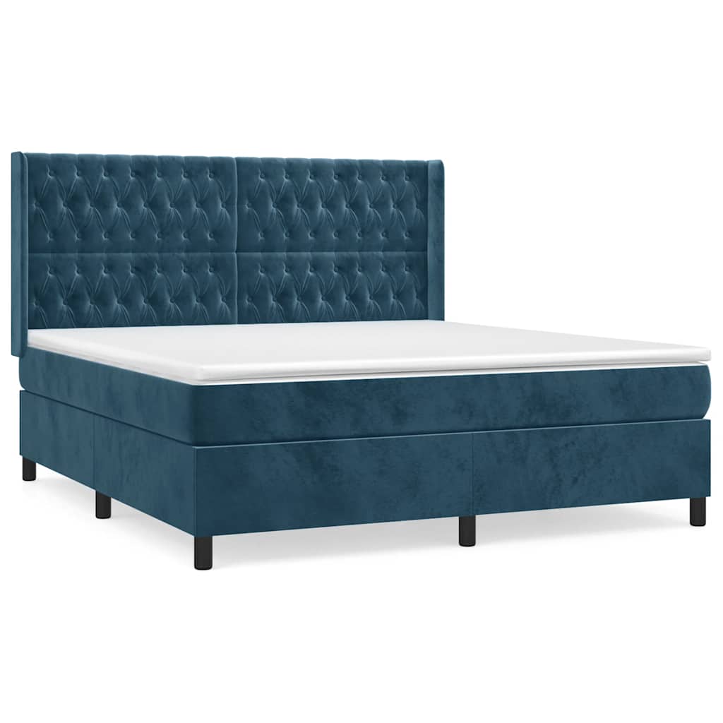 Κρεβάτι Boxspring με Στρώμα Σκούρο Μπλε 180x200 εκ. Βελούδινο