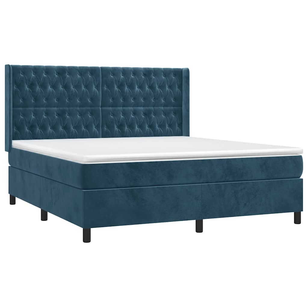 Κρεβάτι Boxspring με Στρώμα Σκούρο Μπλε 180x200 εκ. Βελούδινο