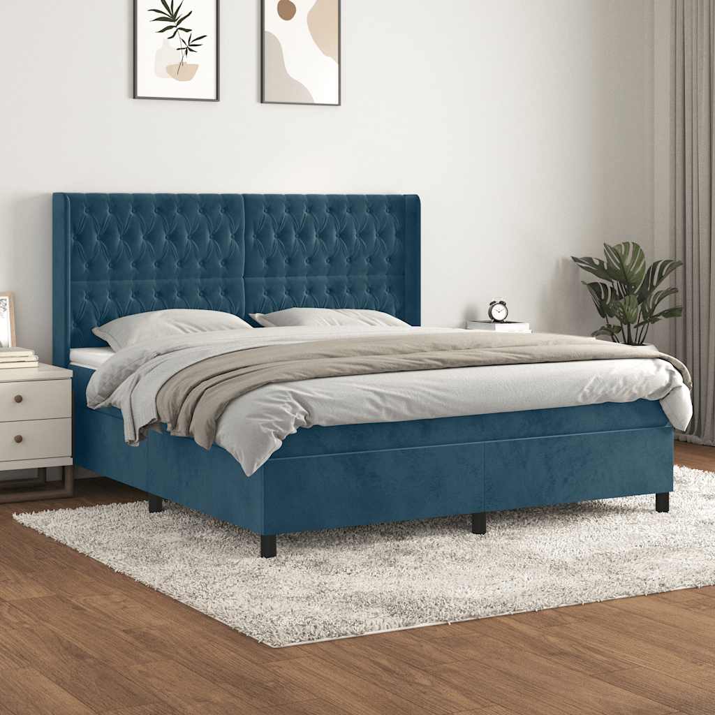 Κρεβάτι Boxspring με Στρώμα Σκούρο Μπλε 180x200 εκ. Βελούδινο