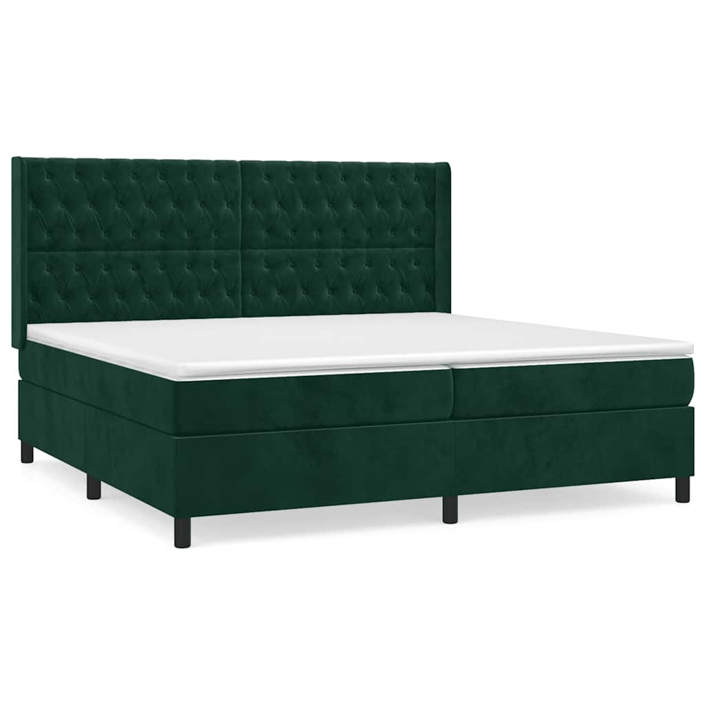 Κρεβάτι Boxspring με Στρώμα Σκούρο Πράσινο 200x200εκ. Βελούδινο - Pakobazaar