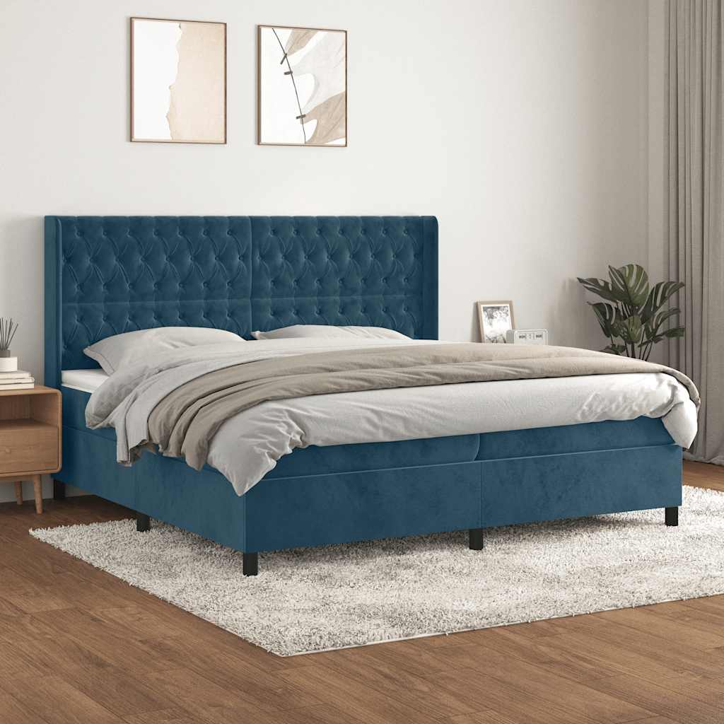 Κρεβάτι Boxspring με Στρώμα Σκούρο Μπλε 200x200 εκ. Βελούδινο - Pakobazaar