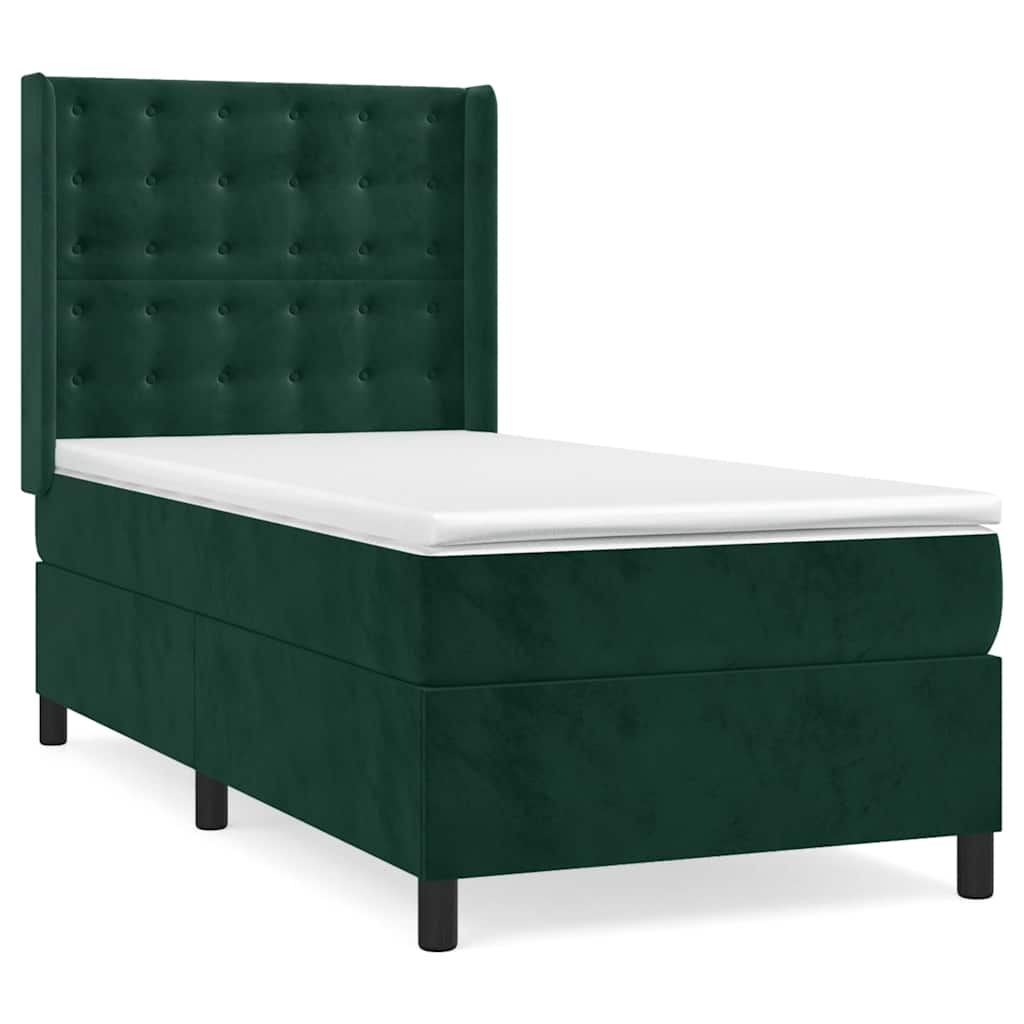Κρεβάτι Boxspring με Στρώμα Σκούρο Πράσινο 80x200 εκ. Βελούδινο - Pakobazaar