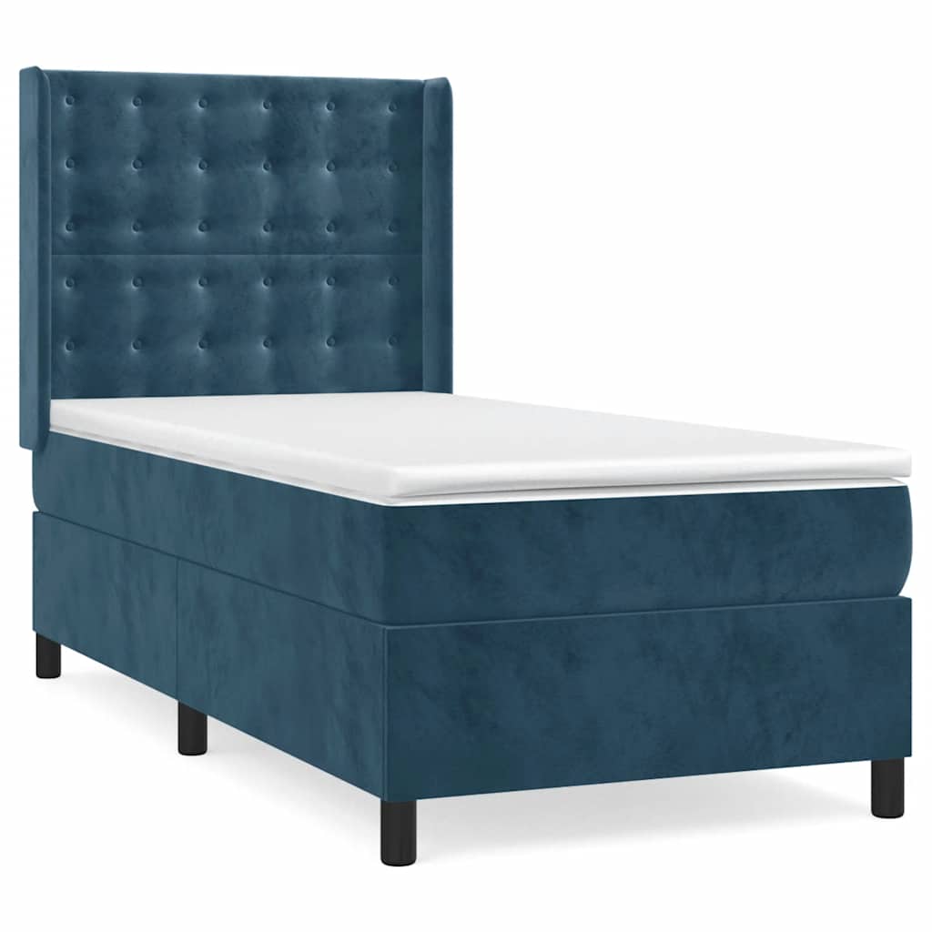 Κρεβάτι Boxspring με Στρώμα Σκούρο Μπλε 80 x 200 εκ. Βελούδινο - Pakobazaar