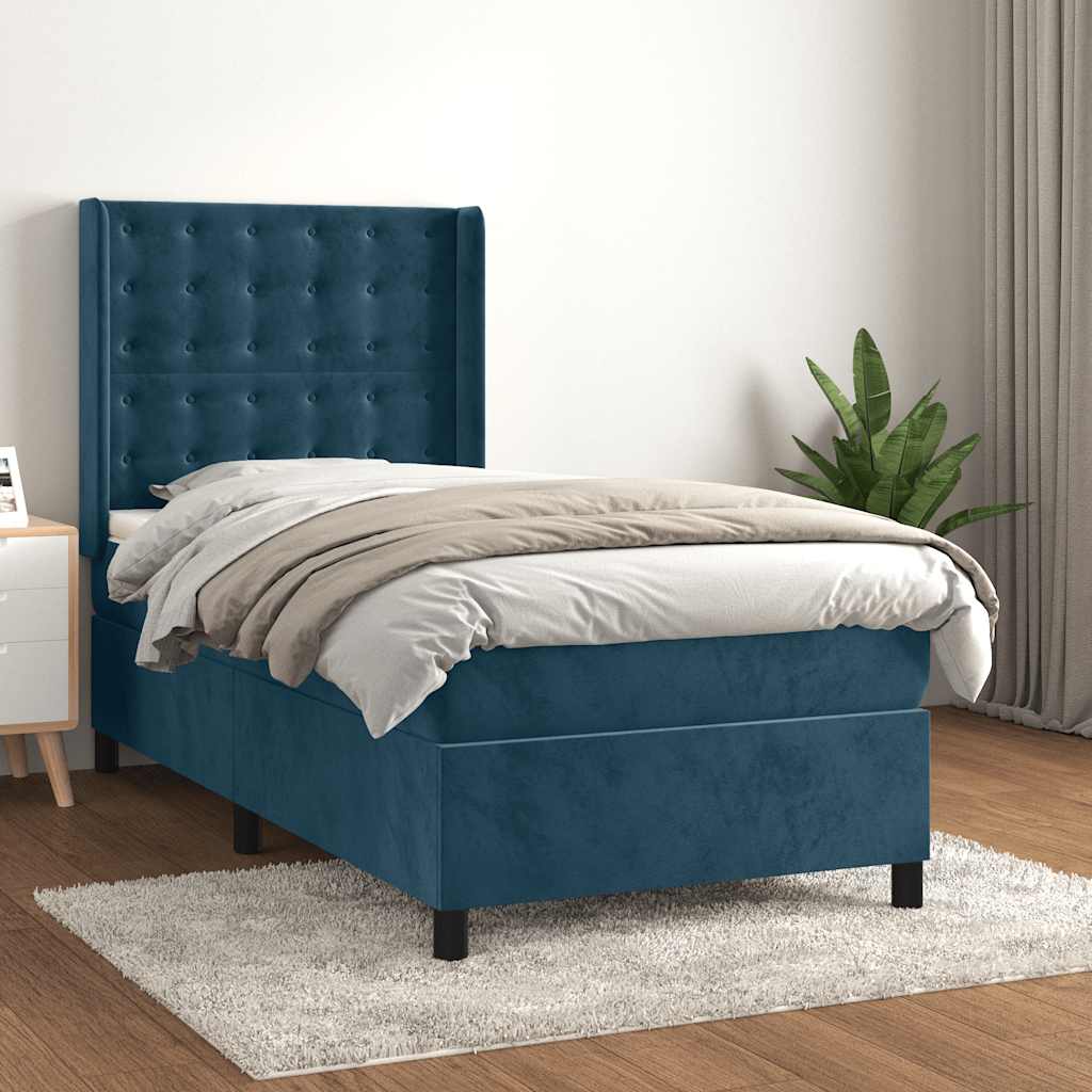 Κρεβάτι Boxspring με Στρώμα Σκούρο Μπλε 80 x 200 εκ. Βελούδινο - Pakobazaar