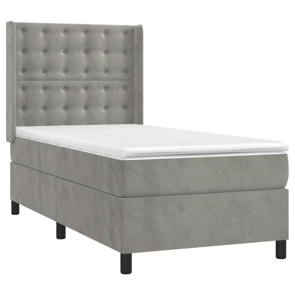 Κρεβάτι Boxspring με Στρώμα Ανοιχτό Γκρι 90x190 εκ. Βελούδινο