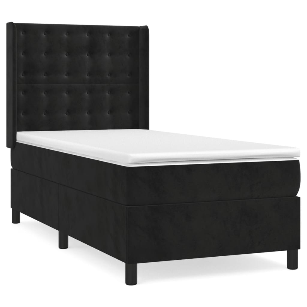Κρεβάτι Boxspring με Στρώμα Μαύρο 90x190 εκ. Βελούδινο - Pakobazaar