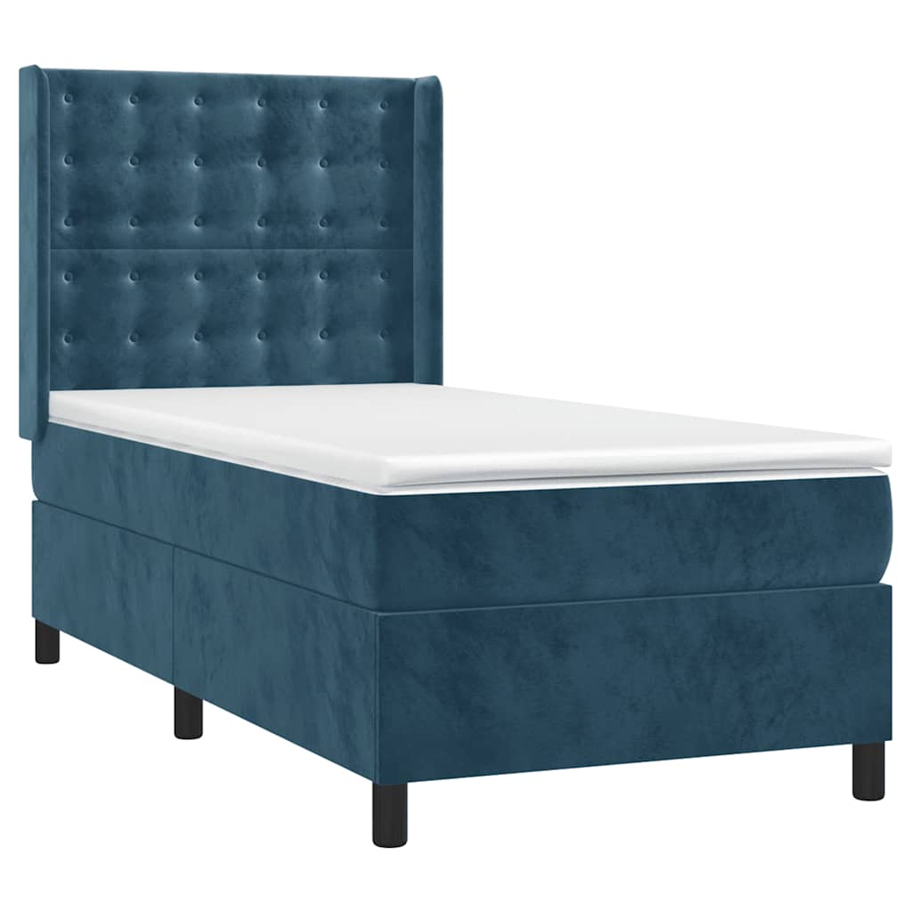 Κρεβάτι Boxspring με Στρώμα Σκούρο Μπλε 90x200 εκ. Βελούδινο - Pakobazaar