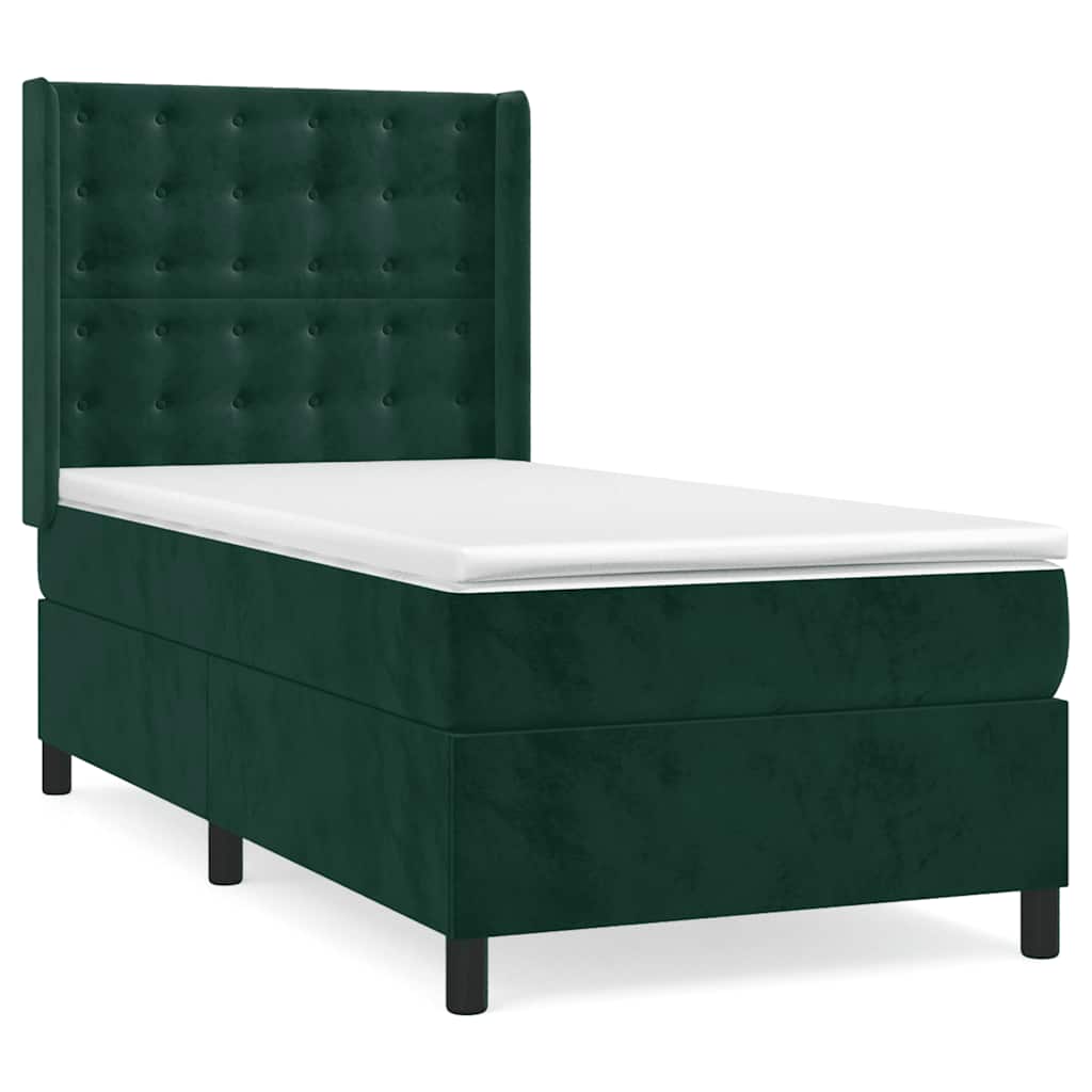 Κρεβάτι Boxspring με Στρώμα Σκούρο Πράσινο 100x200εκ. Βελούδινο - Pakobazaar