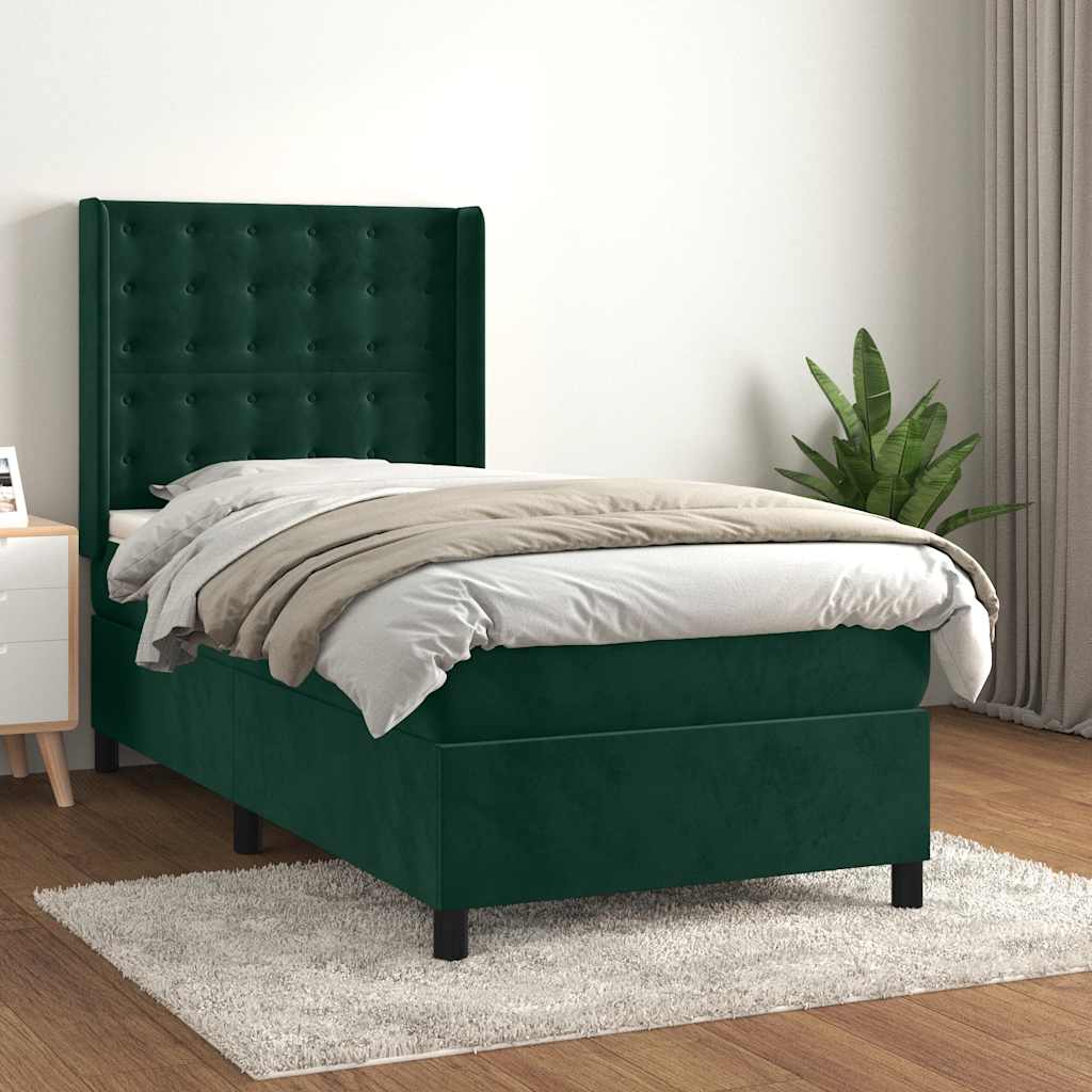 Κρεβάτι Boxspring με Στρώμα Σκούρο Πράσινο 100x200εκ. Βελούδινο - Pakobazaar