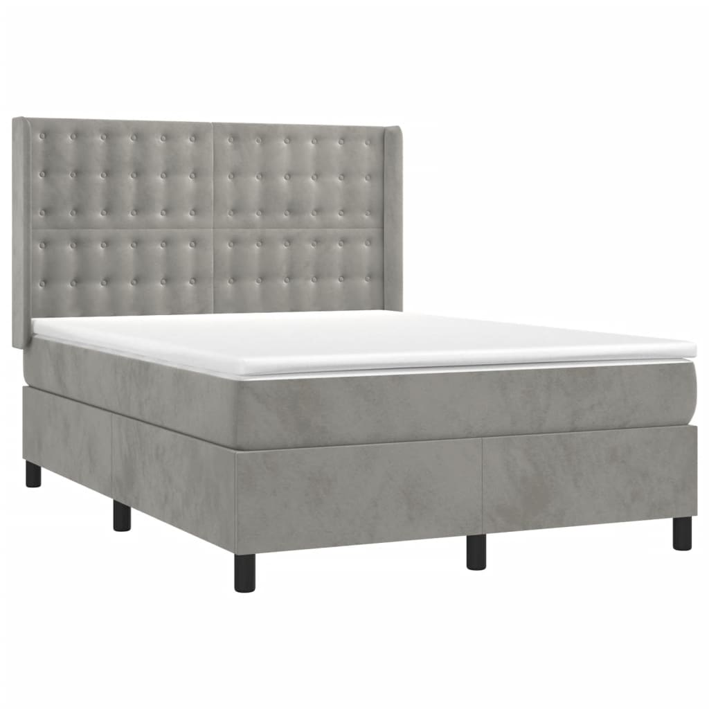 Κρεβάτι Boxspring με Στρώμα Ανοιχτό Γκρι 140x190 εκ. Βελούδινο - Pakobazaar