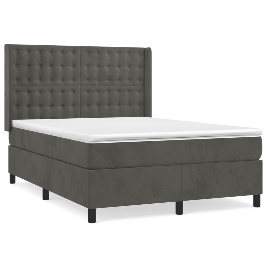 Κρεβάτι Boxspring με Στρώμα Σκούρο Γκρι 140x190 εκ. Βελούδινο