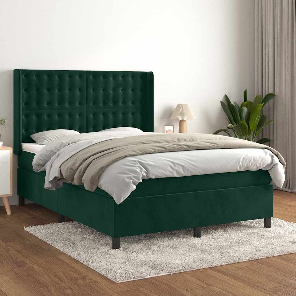 Κρεβάτι Boxspring με Στρώμα Σκούρο Πράσινο 140x190εκ. Βελούδινο - Pakobazaar