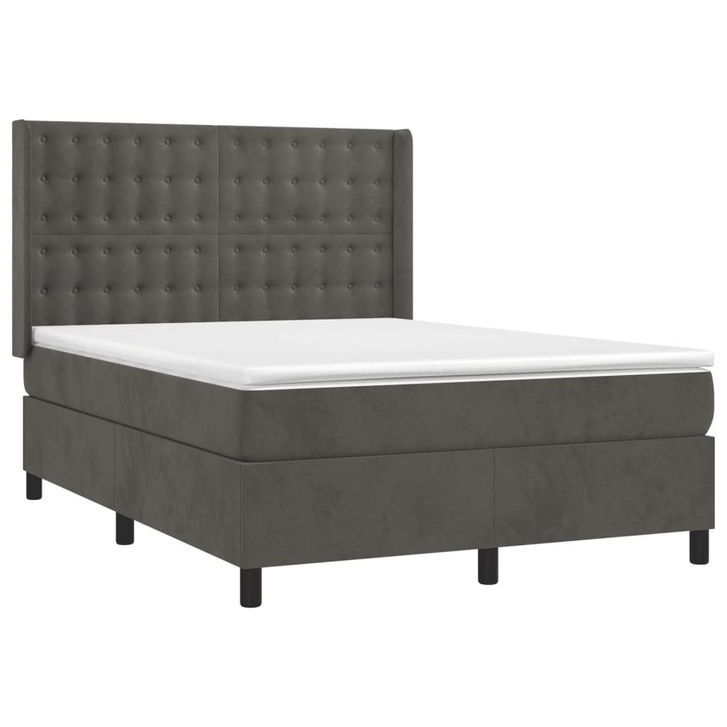 Κρεβάτι Boxspring με Στρώμα Σκούρο Γκρι 140x200 εκ. Βελούδινο