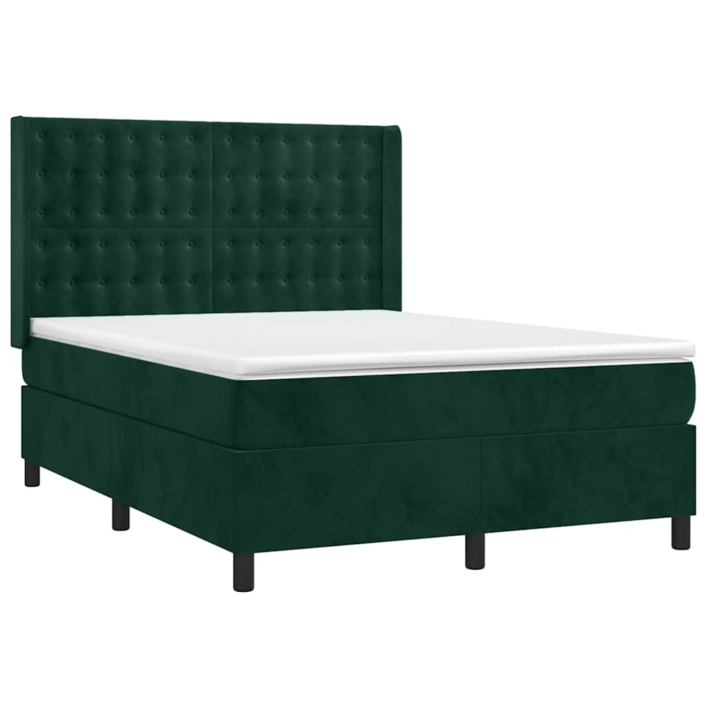 Κρεβάτι Boxspring με Στρώμα Σκούρο Πράσινο 140x200εκ. Βελούδινο - Pakobazaar