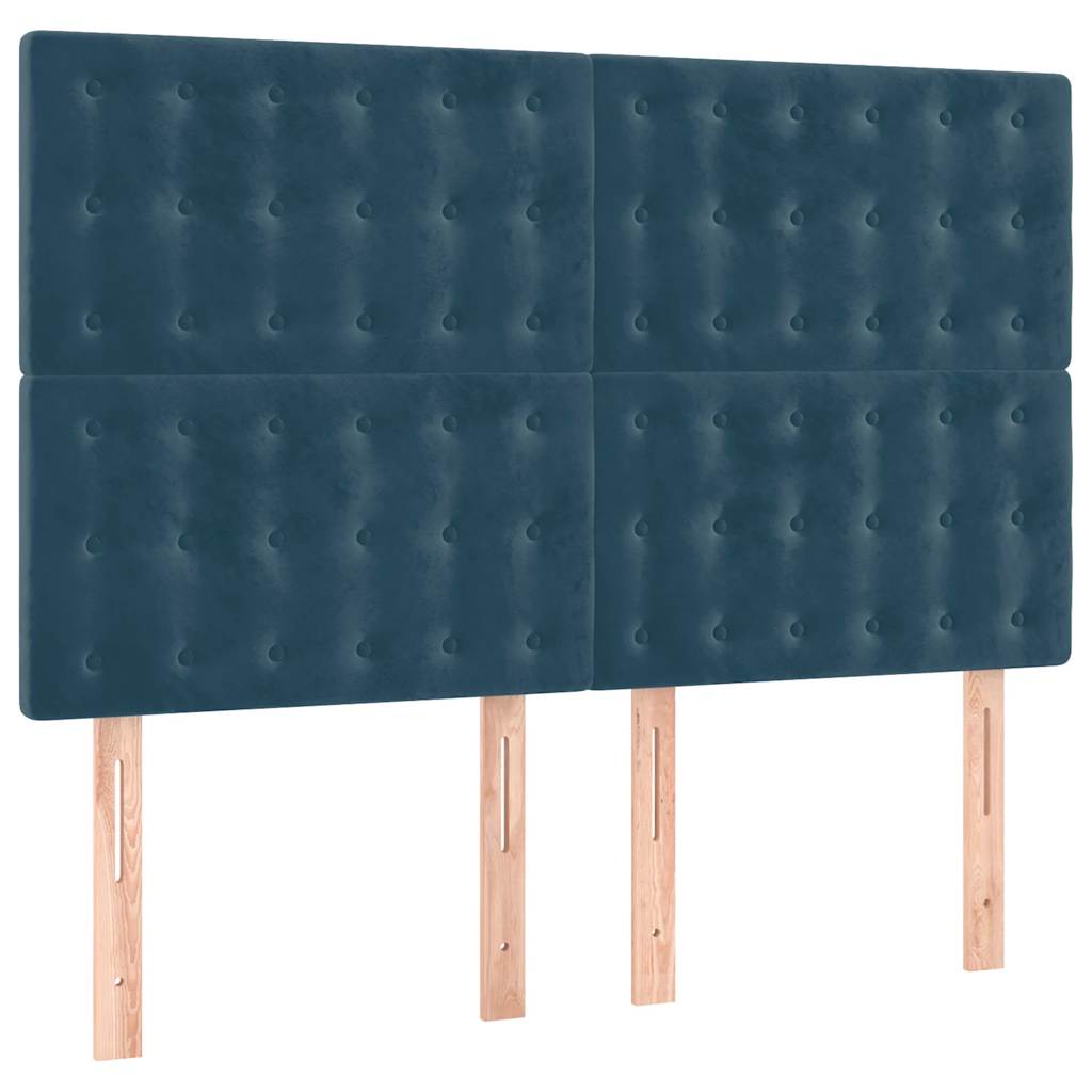 Κρεβάτι Boxspring με Στρώμα Σκούρο Μπλε 140x200 εκ. Βελούδινο - Pakobazaar