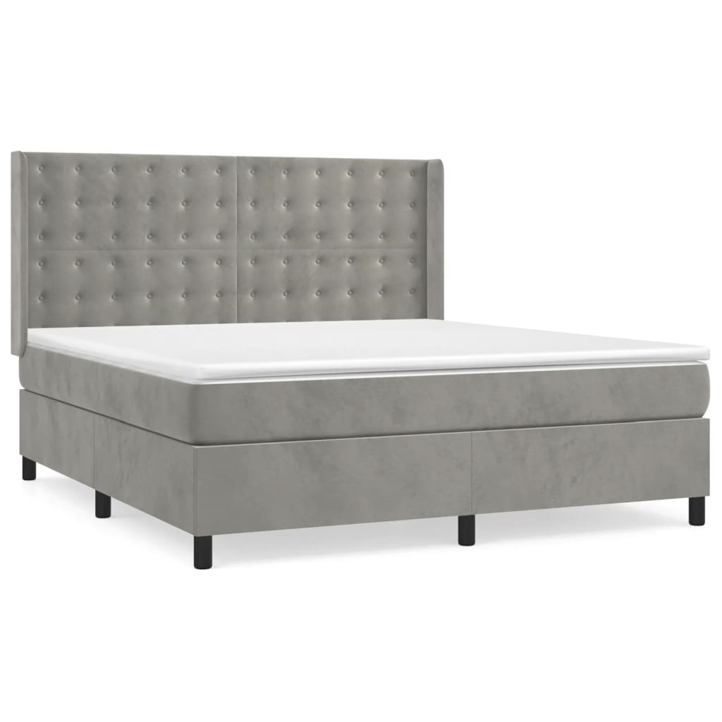 Κρεβάτι Boxspring με Στρώμα Ανοιχτό Γκρι 160x200 εκ. Βελούδινο