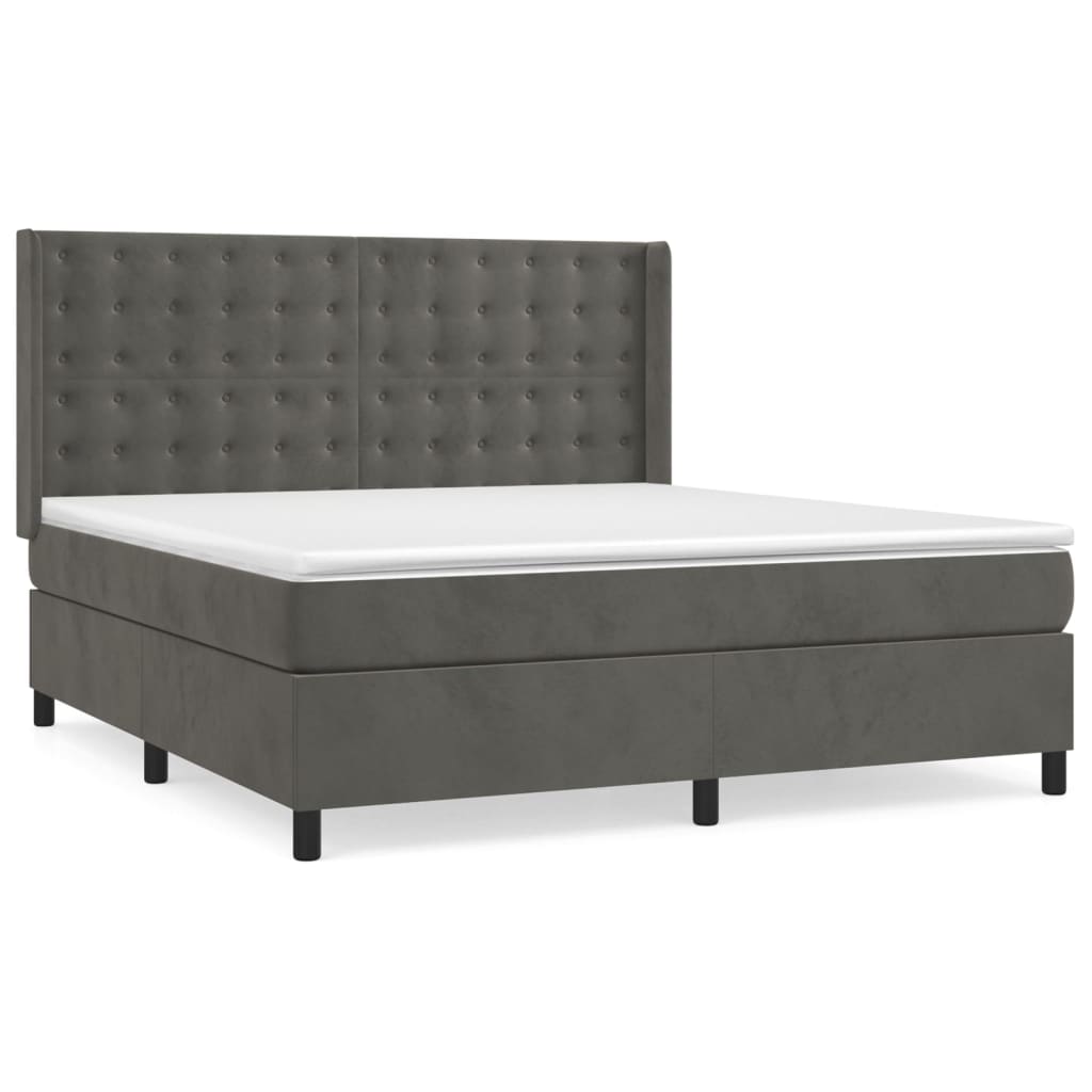 Κρεβάτι Boxspring με Στρώμα Σκούρο Γκρι 160x200 εκ. Βελούδινο