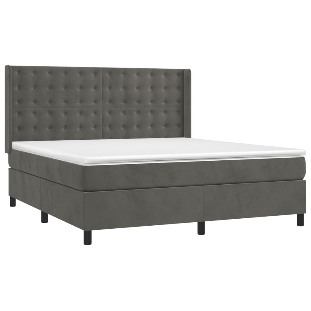 Κρεβάτι Boxspring με Στρώμα Σκούρο Γκρι 160x200 εκ. Βελούδινο
