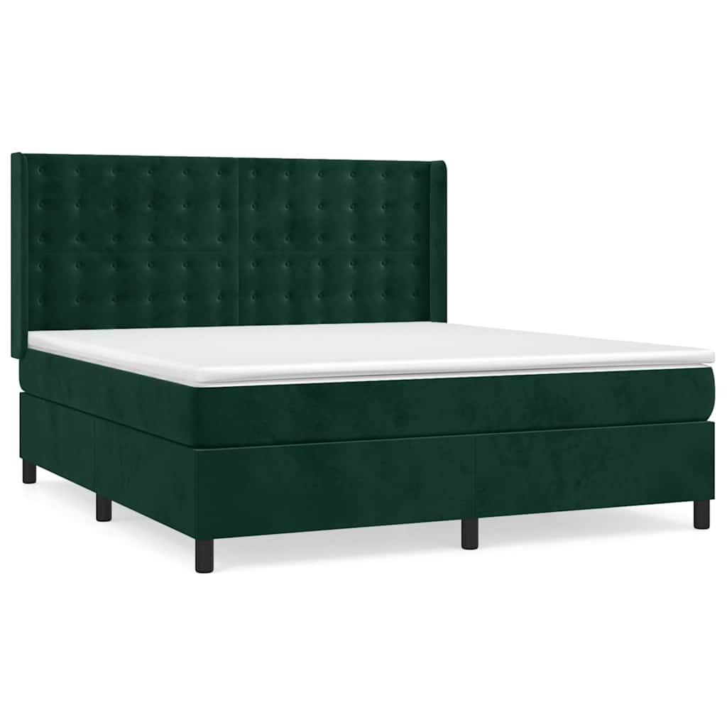 Κρεβάτι Boxspring με Στρώμα Σκούρο Πράσινο 160x200εκ. Βελούδινο - Pakobazaar