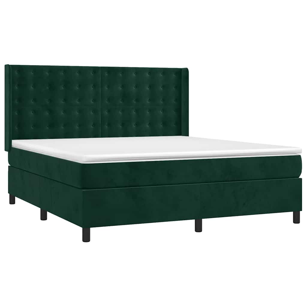 Κρεβάτι Boxspring με Στρώμα Σκούρο Πράσινο 160x200εκ. Βελούδινο - Pakobazaar
