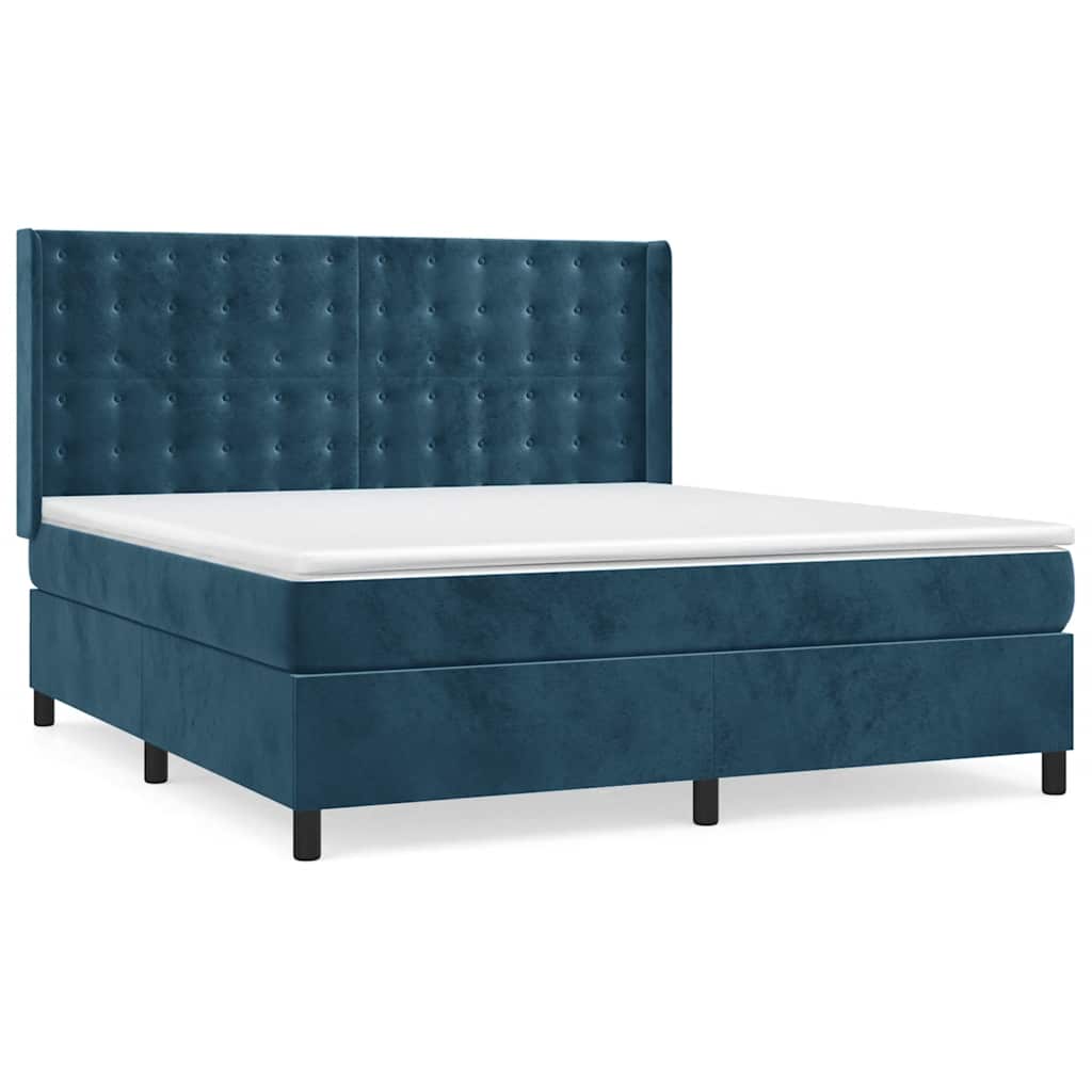 Κρεβάτι Boxspring με Στρώμα Σκούρο Μπλε 160x200 εκ. Βελούδινο - Pakobazaar
