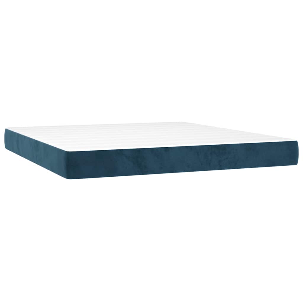 Κρεβάτι Boxspring με Στρώμα Σκούρο Μπλε 160x200 εκ. Βελούδινο - Pakobazaar
