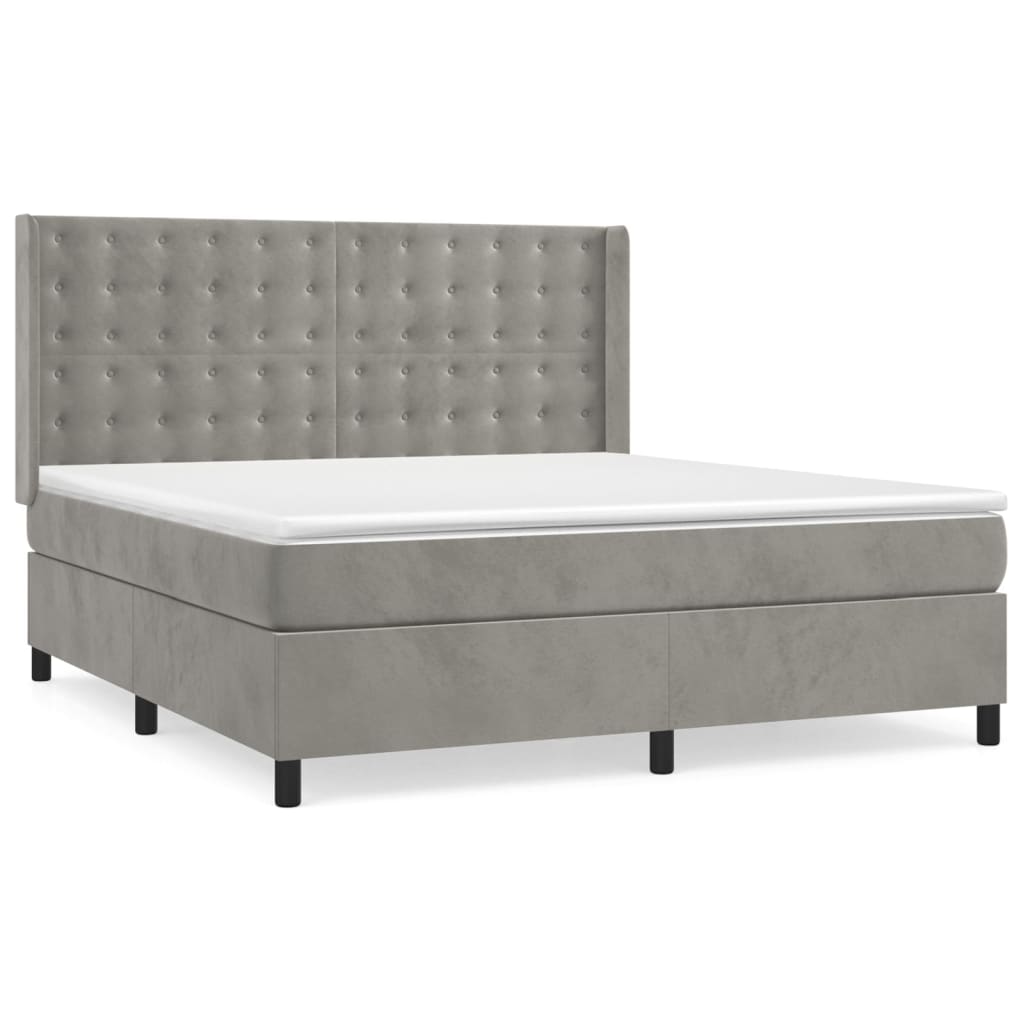Κρεβάτι Boxspring με Στρώμα Ανοιχτό Γκρι 180x200 εκ. Βελούδινο
