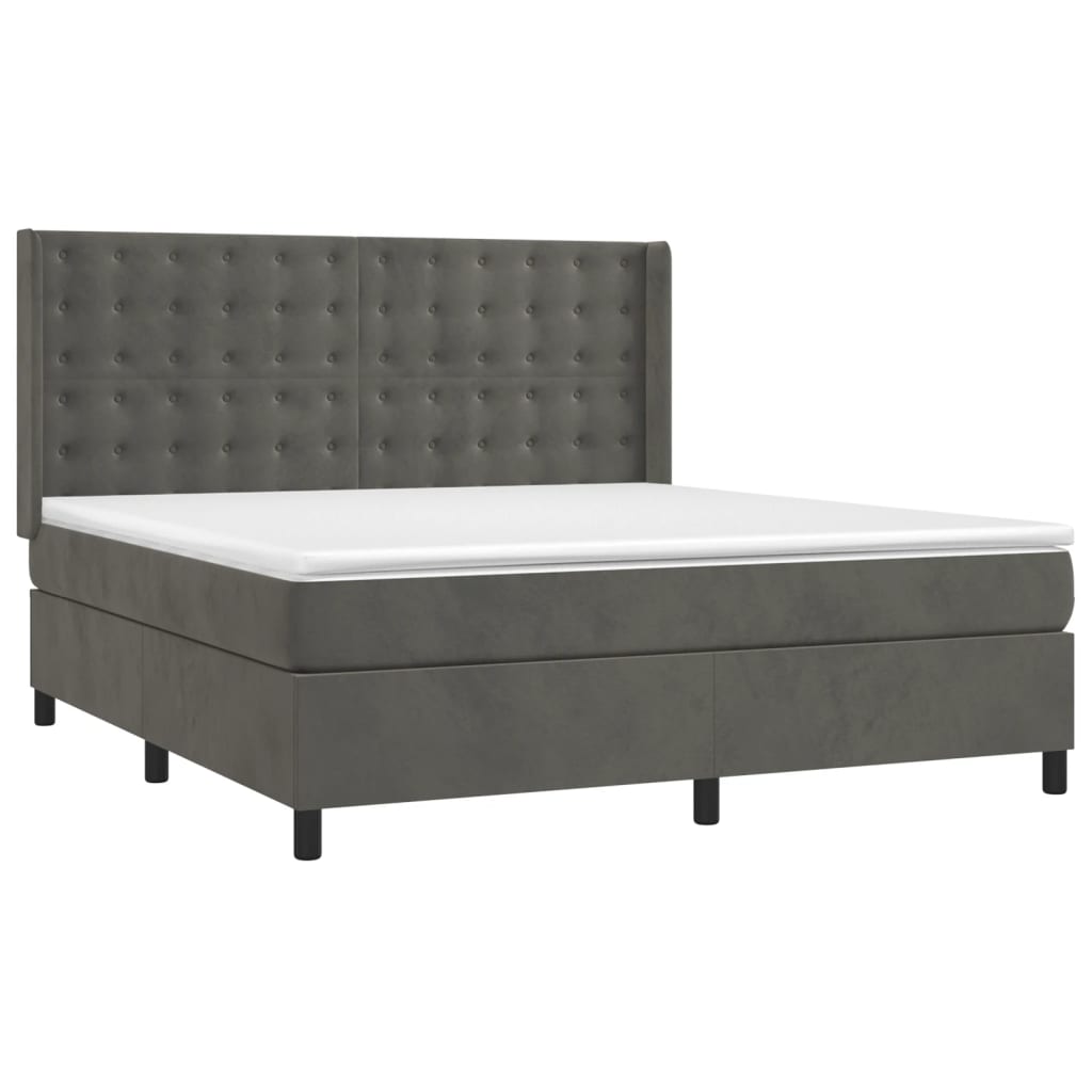 Κρεβάτι Boxspring με Στρώμα Σκούρο Γκρι 180x200 εκ. Βελούδινο