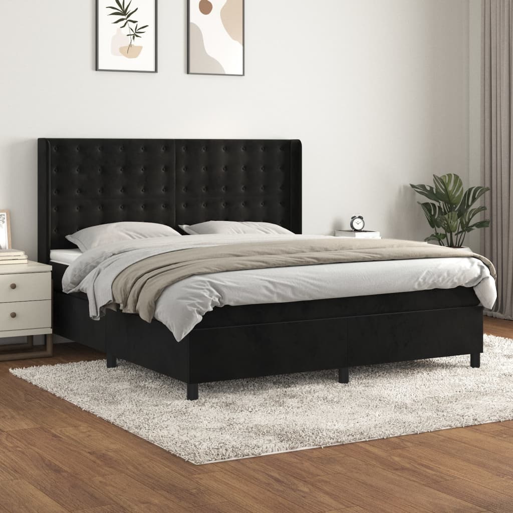 Κρεβάτι Boxspring με Στρώμα Μαύρο 180x200 εκ. Βελούδινο - Pakobazaar
