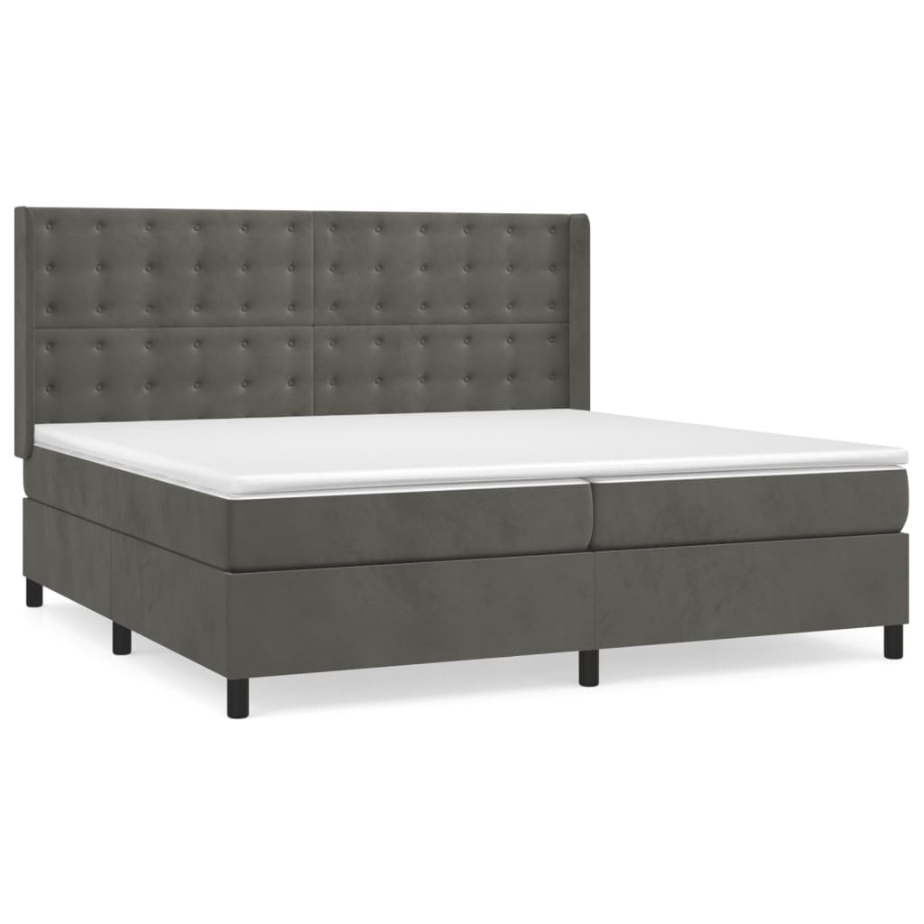 Κρεβάτι Boxspring με Στρώμα Σκούρο Γκρι 200x200 εκ. Βελούδινο - Pakobazaar