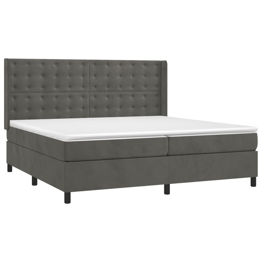Κρεβάτι Boxspring με Στρώμα Σκούρο Γκρι 200x200 εκ. Βελούδινο - Pakobazaar