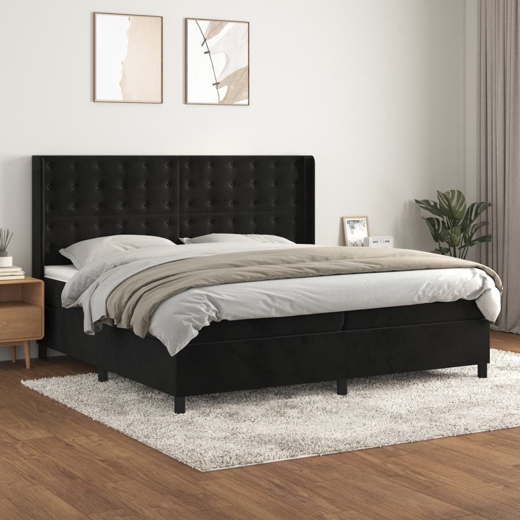Κρεβάτι Boxspring με Στρώμα Μαύρο 200x200 εκ. Βελούδινο - Pakobazaar