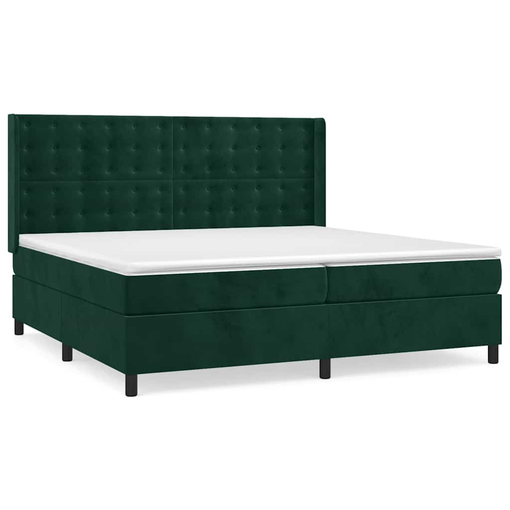 Κρεβάτι Boxspring με Στρώμα Σκούρο Πράσινο 200x200εκ. Βελούδινο - Pakobazaar